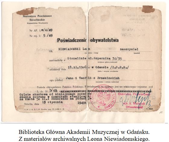 Poświadczenie obywatelstwa dla Leona Niewiadomskiego