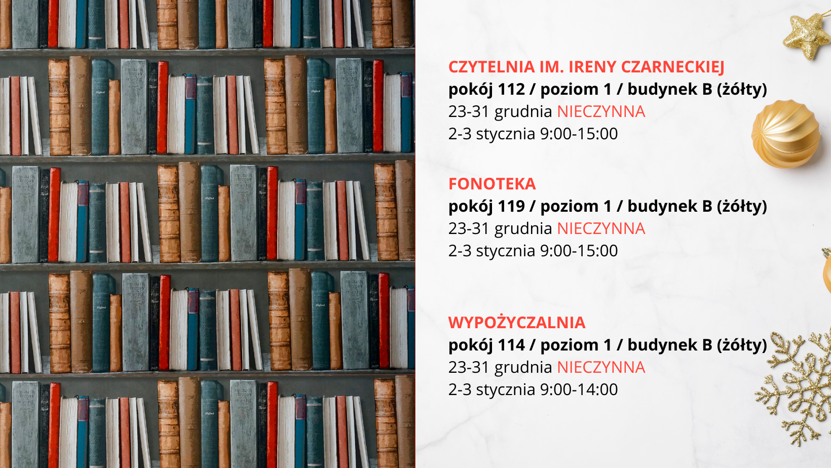 Godziny otwarcia w Bibliotece aMuz w święta